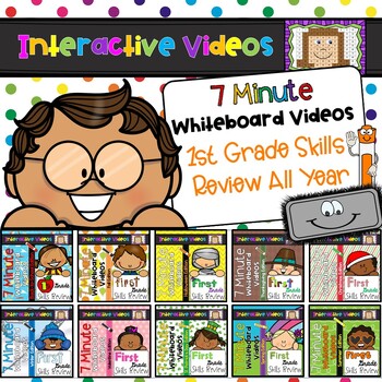 Preview of First Grade Skills Review All Year - 7 Minute Whiteboard Video Bundle