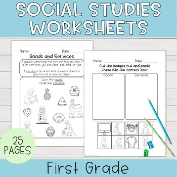 Preview of First Grade Social Studies Worksheets | No Prep Worksheets