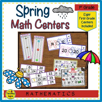 Preview of First Grade Spring Math Centers: Math Facts, Ten Frames, Number Order & More