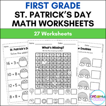 Preview of First Grade St. Patrick's Day Math Worksheets (27 Worksheets)