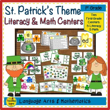 Preview of First Grade St. Patrick's Day Themed Literacy & Math Centers & Activities