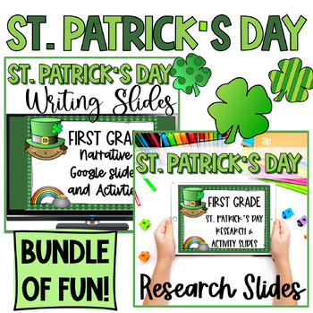 Preview of First Grade St. Patrick's Day Writing/Research Google Slides BUNDLE