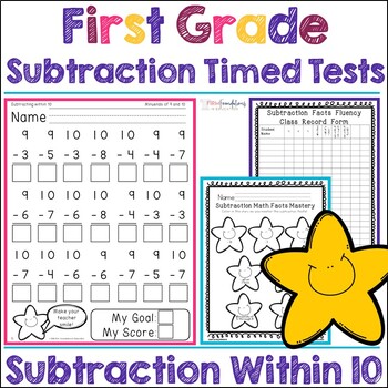 Preview of First Grade Subtraction Timed Tests- Subtraction Within 10- Math Fact Fluency