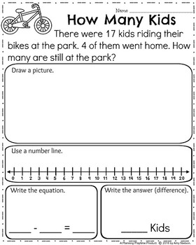 First Grade Subtraction Word Problems by Planning Playtime | TpT