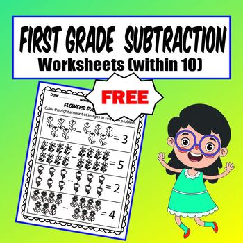Preview of First Grade Subtraction Worksheets (within 10)
