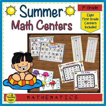 Preview of First Grade Summer Math Centers: Math Facts, Ten Frames, Number Order & More