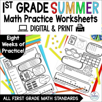 Preview of Summer Math End of Year Packet Math Review for First Grade