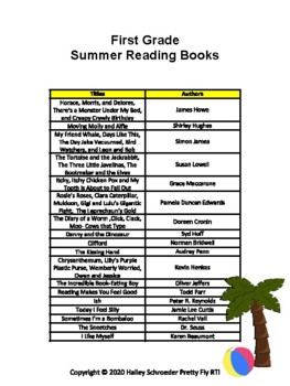 Preview of First Grade Summer Reading Book List