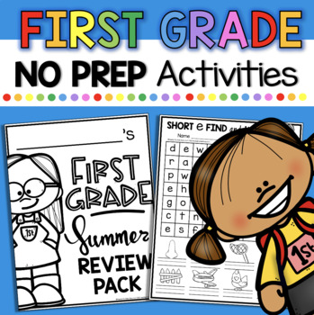 Preview of First Grade Summer Review Packet - Worksheets - Summer School 4th of July