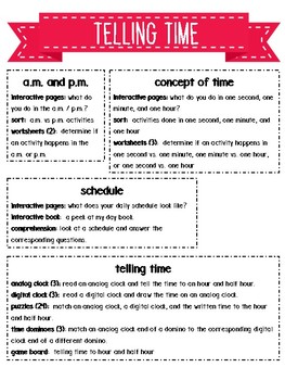 Preview of First Grade:  Telling Time Unit