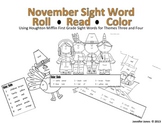 First Grade Thanksgiving Sight Word Roll and Color