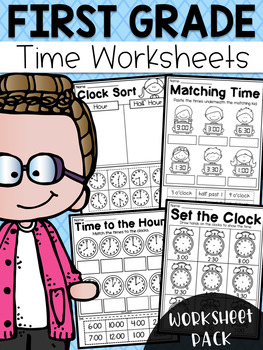 Preview of First Grade Time Worksheets - Hour, Half Hour & Quarter Hour