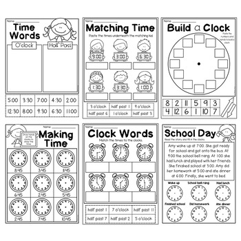 First Grade Time Worksheets - Hour, Half Hour & Quarter Hour by My