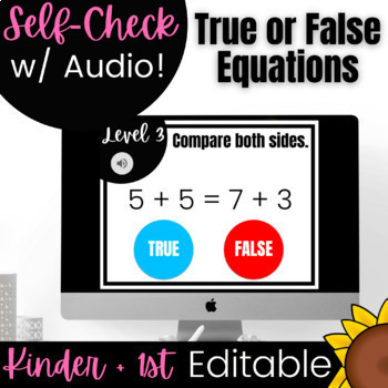 Preview of First Grade True or False Equations Digital Math Activity 1.OA.7 Hybrid Learning