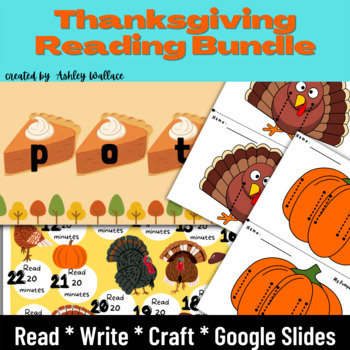 Preview of First Grade Turkey Craft Blending CVC Words and Writing Prompts BUNDLE