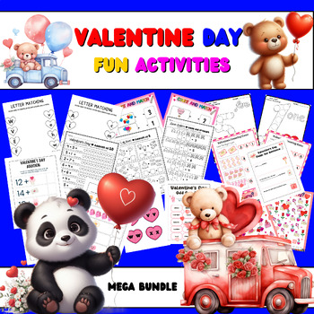 Preview of First Grade Valentines day Morning Work NO PREP Worksheets: Math, Literacy, Game