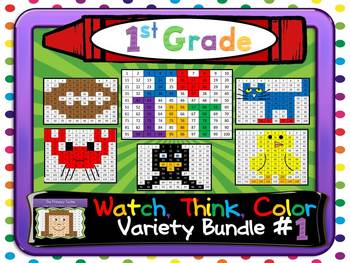 Preview of First Grade Watch, Think, Color Games - VARIETY BUNDLE #1 Mystery Pictures