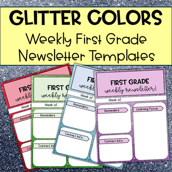 Preview of First Grade Weekly Newsletter Templates Glitter Colors PPTX