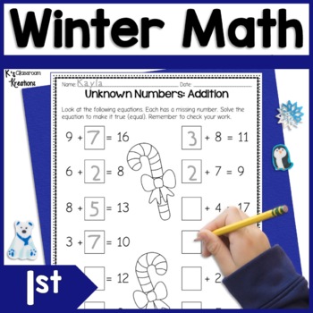 Preview of Winter Math Worksheets for First Grade 