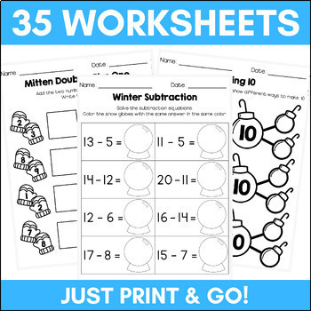 first grade winter math worksheets 35 worksheets by