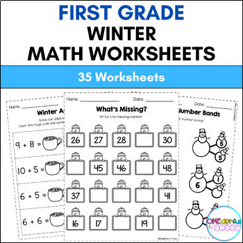 Preview of First Grade Winter Math Worksheets (35 Worksheets)