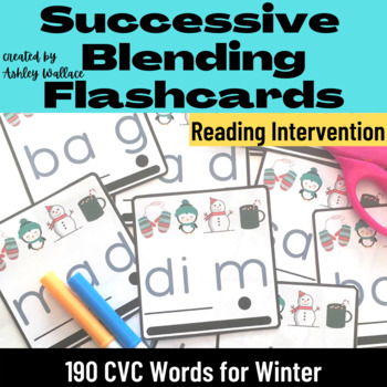Preview of First Grade Winter Short Vowels Successive Blending CVC Words Flashcards