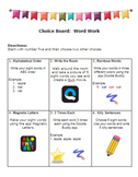 First Grade Word Work Choice Board