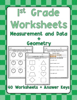 Preview of First Grade Worksheets - Measurement and Data + Geometry - Distance Learning