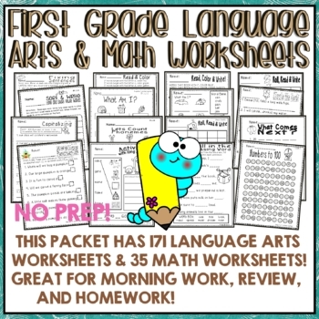 Preview of First Grade Language Arts & Math Worksheets