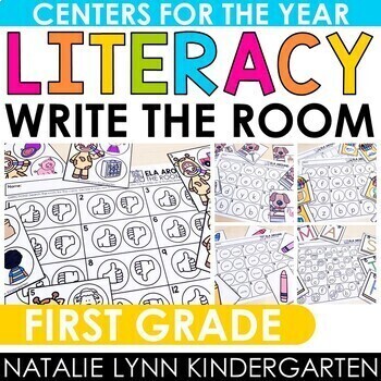 Preview of First Grade Write the Room 1st Grade Literacy Centers Year GROWING BUNDLE