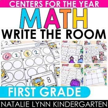Preview of First Grade Write the Room MATH Centers for the Year GROWING BUNDLE