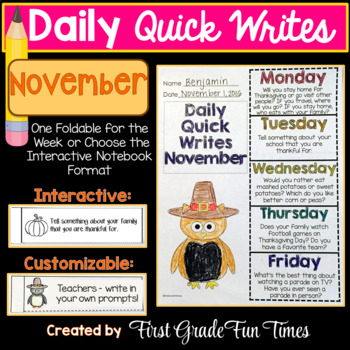Preview of November Quick Writes Thanksgiving Activities