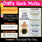 November Quick Writes Thanksgiving Activities