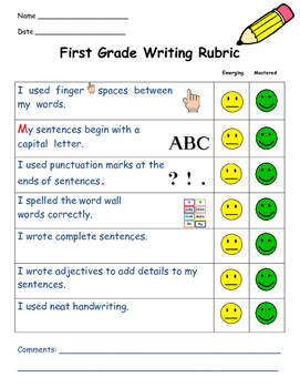 Preview of First Grade Writing Rubric