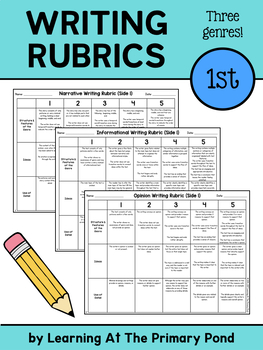 Preview of First Grade Writing Rubric Set - Narrative, Informational, and Opinion Genres