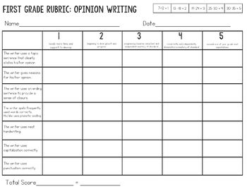 First Grade Writing Rubrics (Standards Based) by Kendra's Kindergarten