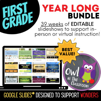Preview of First Grade YEAR LONG BUNDLE Google Slides™ Powerpoint Aligned w/ Wonders 2017
