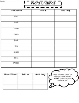 Preview of First Grade inflectional endings Phonics Worksheet