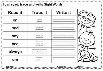 1st grade sight words handwriting no prep sub plan