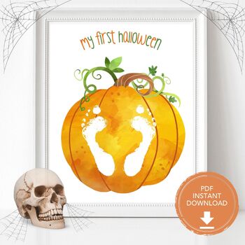 Preview of First Halloween Handprint Craft - Easy Pumpkin Craft - Halloween Handprint Art