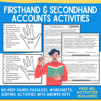 Preview of First Hand Second Hand Account Activities: Paired Passaged & No-Prep Worksheets