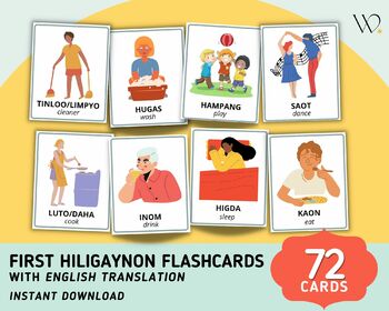 Preview of First Hiligaynon Words Flashcards (72 Cards) with English Translation