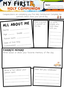 First Holy Communion: Review of The Day Worksheet by Saving The Teachers