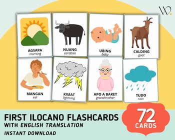 Preview of First Ilocano Words Flashcards (72 Cards) w/ English Translation