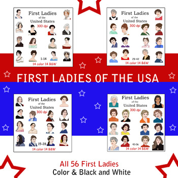 Preview of First Ladies of the United States All 56 clip art Color & Black and White