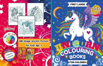 Preview of First Large Unicorn Colouring Books For Children Ages 3-5 Years