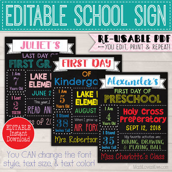 Last Day of Kindergarten Sign Editable Sign Instant Download School Sign Girl Last Day of School Sign for Kid School Chalkboard Printable