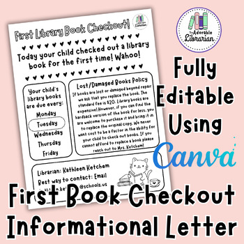 Preview of First Library Book Checkout Letter - Parent Guardian Letter - Information