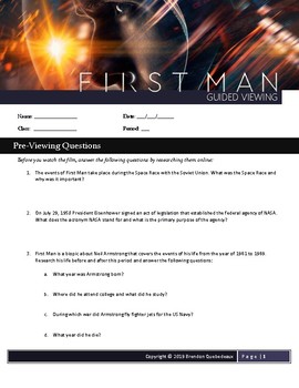 Preview of First Man Movie Guide (2018) Guided Viewing Worksheet