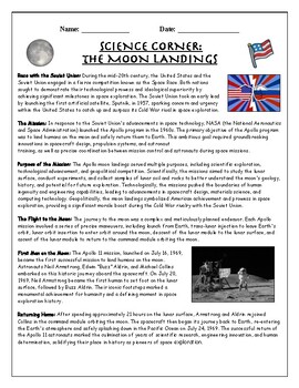 Preview of First Men On The Moon. Moon Landings #6: Reading Comprehension|5th-9th|